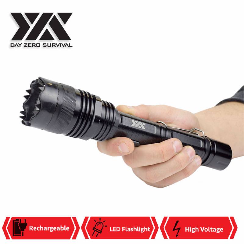 DZS 10 Million Volt Tactical Flashlight Stun Gun Rechargeable All Metal - Tophatter's Army Products & Self Defense Collectible Weapons - Tophatter Daily Deals